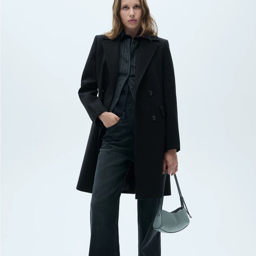 Mango Black double Breasted wool coat size Medium